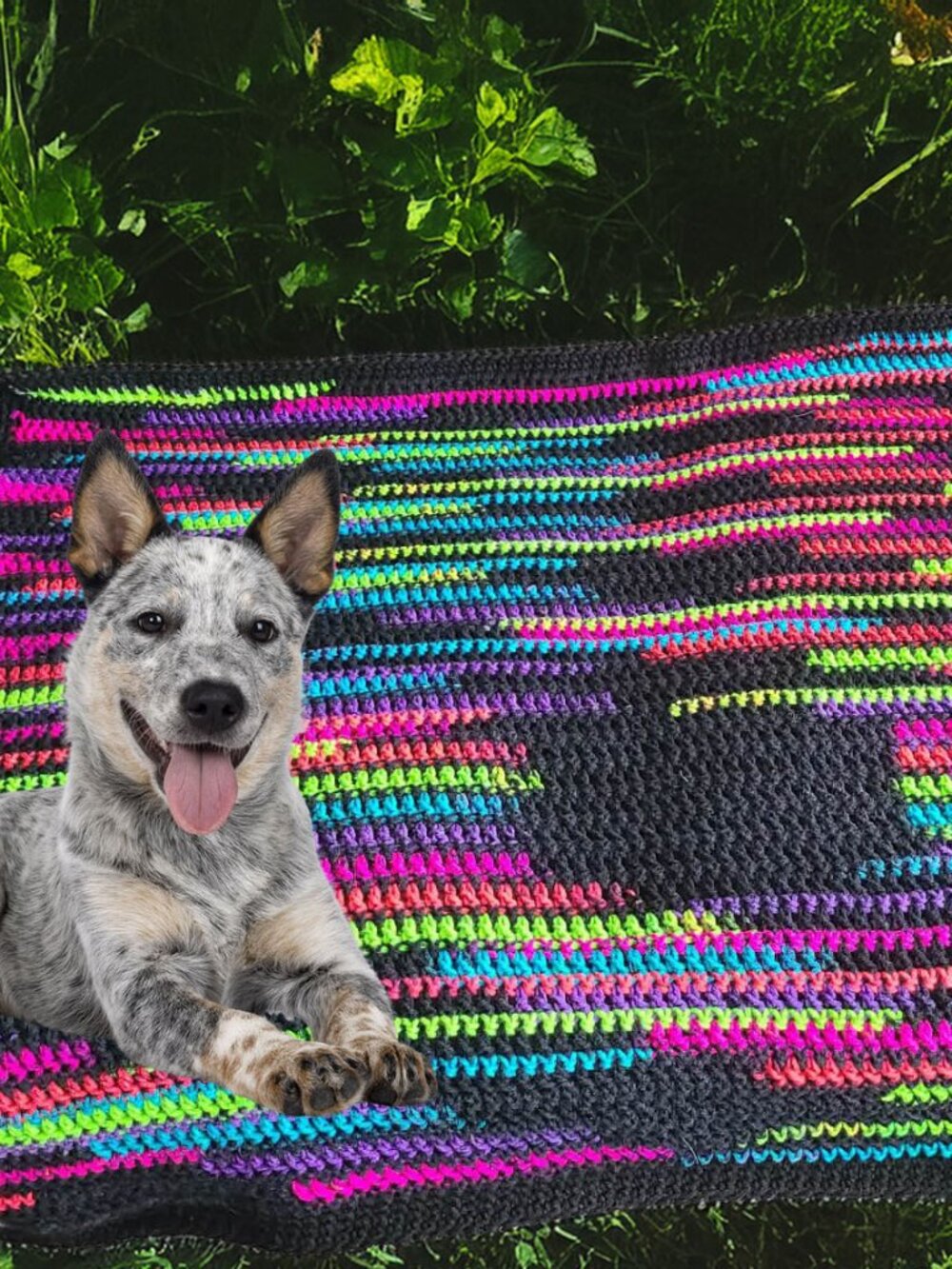 Black & Neon Lapghan – “The Black Hole” Story Blanket – Handmade in North Dakota